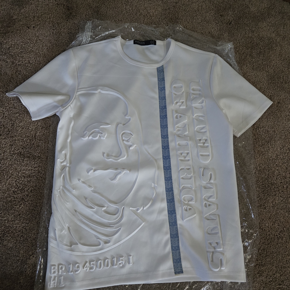 Hudson Jeans White Embossed Graphic Short-Sleeve Tee